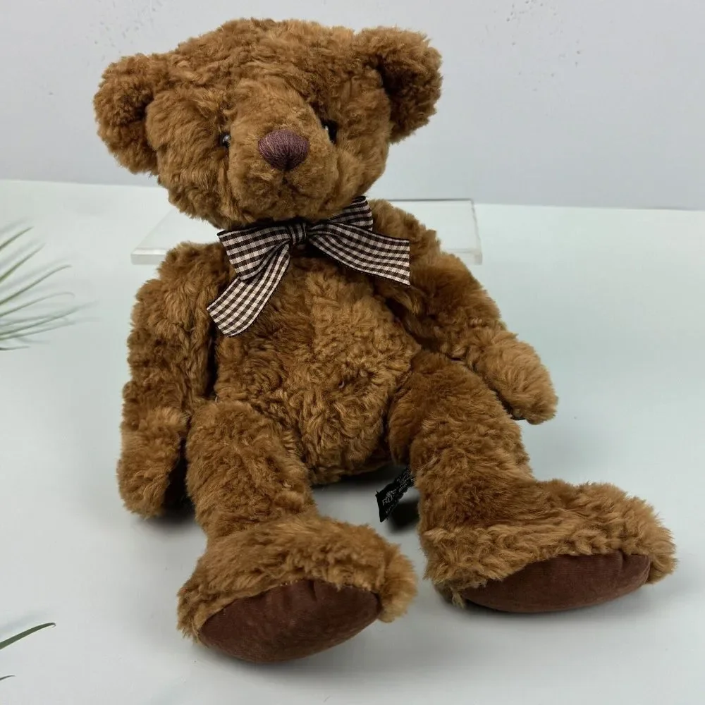 Brighton Russ Berrie Stuffed Brown Teddy Bear VTG Plush Jointed Gingham‎ Bow